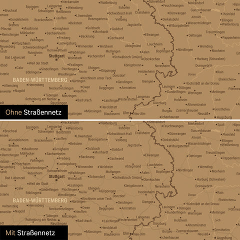 Deutschland-Karte Poster in Bronze wahlweise mit oder ohne Straßennetz