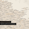 Detail einer Deutschland-Karte als Poster in Gold mit Pins in Schleswig-Holstein