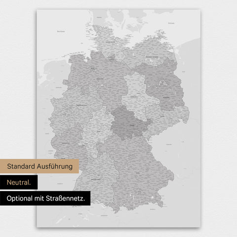 Carte d'Allemagne TRAVEL® Poster Premium – Multicolore Gris