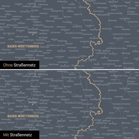 Deutschland-Karte Poster in Navy Light wahlweise mit oder ohne Straßennetz