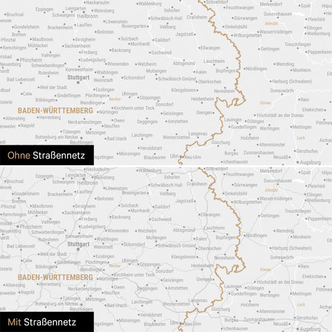 Deutschland-Karte Poster in Schwarz-Weiss wahlweise mit oder ohne Straßennetz
