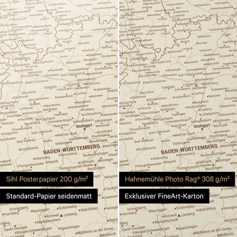 Carte d'Allemagne TRAVEL® Poster Premium – Or Trésor