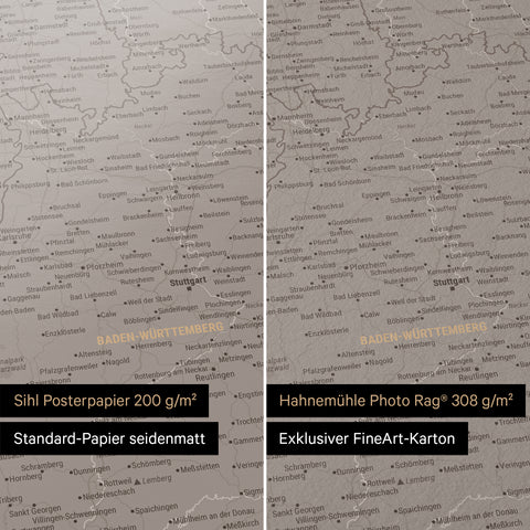 Carte d'Allemagne TRAVEL® Poster Premium – Gris chaud (Brun-Gris)