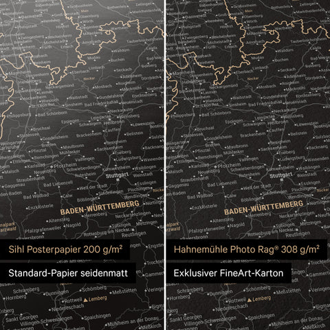 Carte d'Allemagne TRAVEL® Poster Premium – Noir Clair (Blanc-Noir)