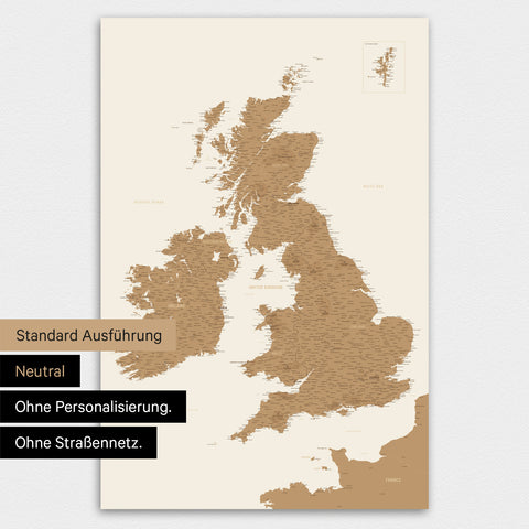 Neutrale und schlichte Ausführung einer magnetischen England & Irland-Karte