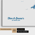 England- & Großbritannien-Karte Pinn-Leinwand in Farbe Blau mit personalisiertem Text
