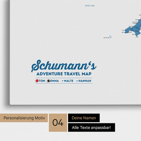 Carte d'Angleterre (Grande-Bretagne) & Irlande TRAVEL® Carte à épingles – Ocean Blue