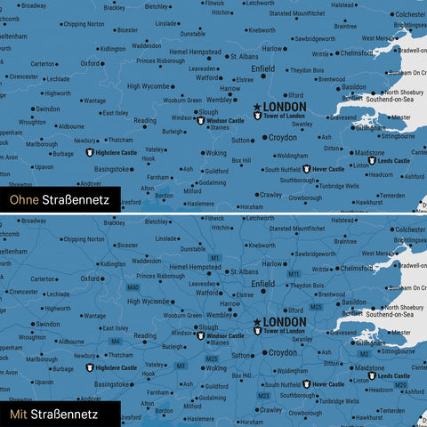 Carte d'Angleterre (Grande-Bretagne) & Irlande TRAVEL® Carte à épingles – Ocean Blue