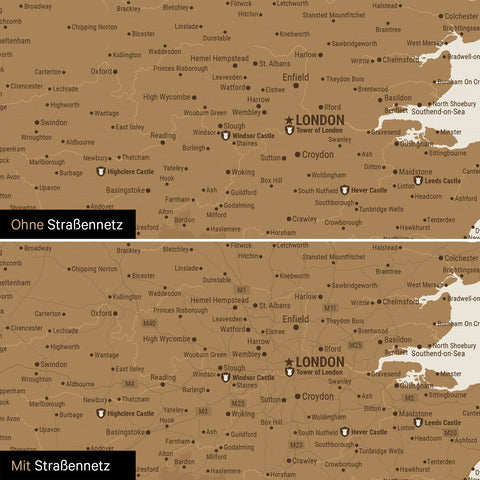 Carte d'Angleterre (Grande-Bretagne) & Irlande TRAVEL® Carte à épingles – Bronze