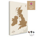 England- & Großbritannien-Karte mit Irland in Farbe Bronze als Pinnwand Leinwand zum Pinnen und Markieren von Reisezielen
