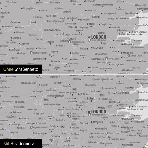 Carte d'Angleterre (Grande-Bretagne) & Irlande TRAVEL® Carte à épingles – Gris Froid