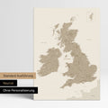 Neutrale Ausführung einer England- & Großbritannien-Karte in Farbe Desert Sand ohne Personalisierung
