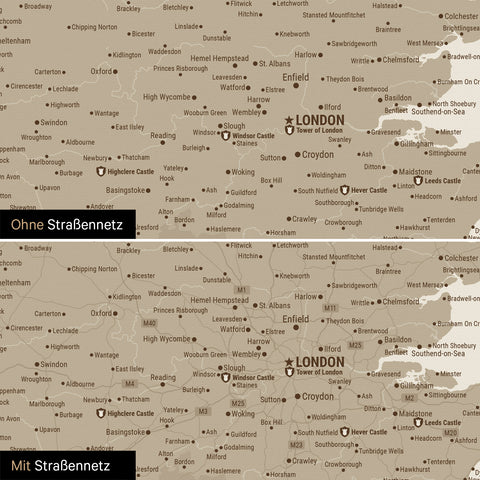 Carte d'Angleterre (Grande-Bretagne) & Irlande TRAVEL® Carte à épingles – Sable du Désert