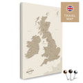 England- & Großbritannien-Karte mit Irland in Farbe Desert Sand als Pinnwand Leinwand zum Pinnen und Markieren von Reisezielen
