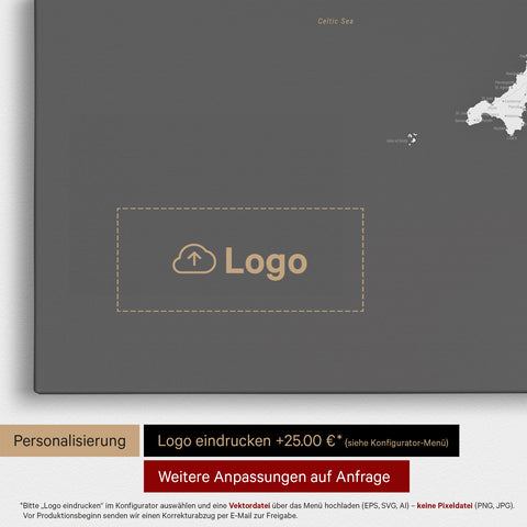 Carte d'Angleterre (Grande-Bretagne) & Irlande TRAVEL® Carte à épingles – Gris Foncé