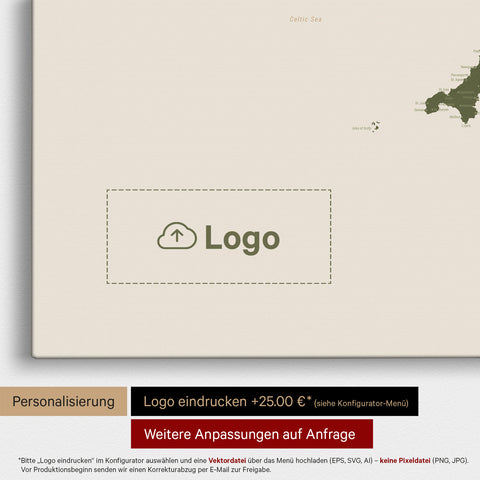 Carte d'Angleterre (Grande-Bretagne) & Irlande TRAVEL® Carte à épingles – Vert Olive