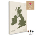 England- & Großbritannien-Karte mit Irland in Farbe Olive Green als Pinnwand Leinwand zum Pinnen und Markieren von Reisezielen