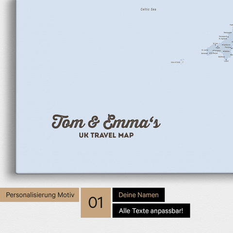 Politische England- & Großbritannien-Karte Pinn-Leinwand in Farbe Multicolor Atlas mit personalisiertem Text