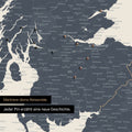 Detail einer England- & Großbritannien-Karte als Pinn-Leinand in Farbe Navy Light mit Kartenausschnitt von Schottland