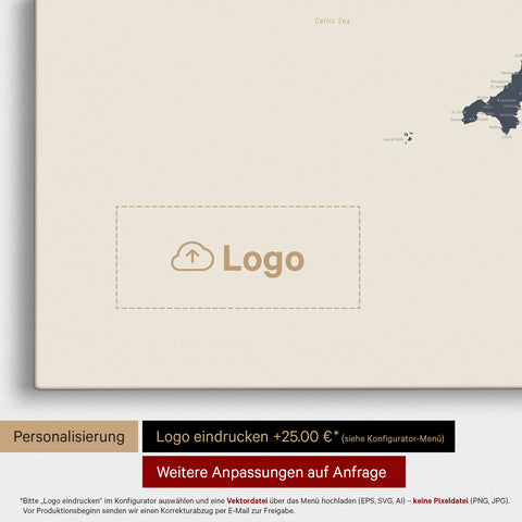 Carte d'Angleterre (Grande-Bretagne) & Irlande TRAVEL® Carte à épingles – Navy Light