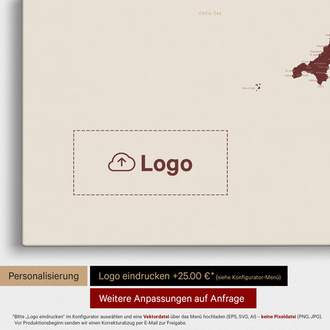 Carte d'Angleterre (Grande-Bretagne) & Irlande TRAVEL® Carte à épingles – Rouge Bordeaux