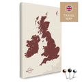 England- & Großbritannien-Karte mit Irland in Farbe Bordeaux Rot als Pinnwand Leinwand zum Pinnen und Markieren von Reisezielen