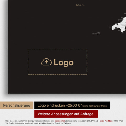 Carte d'Angleterre (Grande-Bretagne) & Irlande TRAVEL® Carte à épingles – Noir Foncé