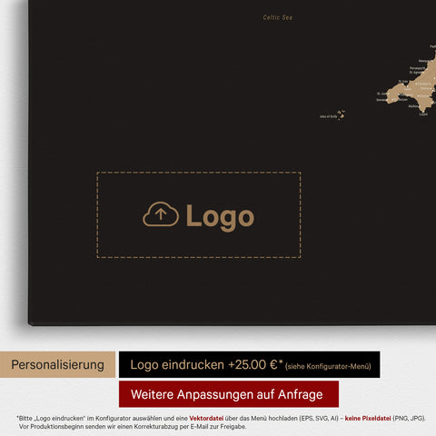 Carte d'Angleterre (Grande-Bretagne) & Irlande TRAVEL® Carte à épingles – Sonar Black