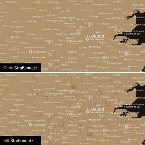 Carte d'Angleterre (Grande-Bretagne) & Irlande TRAVEL® Carte à épingles – Sonar Black