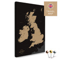 England- & Großbritannien-Karte mit Irland in Farbe Sonar Black (Schwarz-Gold) als Pinnwand Leinwand zum Pinnen und Markieren von Reisezielen
