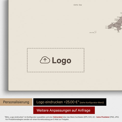 Carte d'Angleterre (Grande-Bretagne) & Irlande TRAVEL® Carte à épingles – Gris Chaud