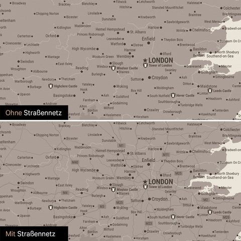 Carte d'Angleterre (Grande-Bretagne) & Irlande TRAVEL® Carte à épingles – Gris Chaud