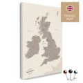 England- & Großbritannien-Karte mit Irland in Farbe Warmgray als Pinnwand Leinwand zum Pinnen und Markieren von Reisezielen