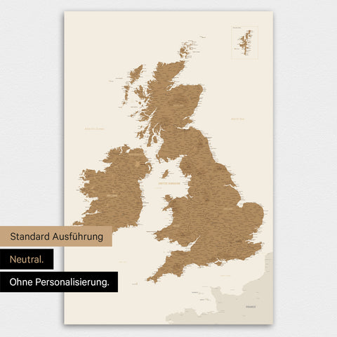 Neutrale Ausführung einer England-Karte als Design-Poster ohne Personalisierung