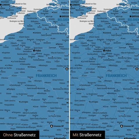 Carte de l'Europe TRAVEL® Carte à épingles – Bleu Océan