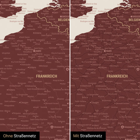 Carte de l'Europe TRAVEL® Carte à épingles – Bordeaux Rouge