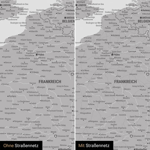 Carte de l'Europe TRAVEL® Carte à épingles – Coolgray (Gris clair)