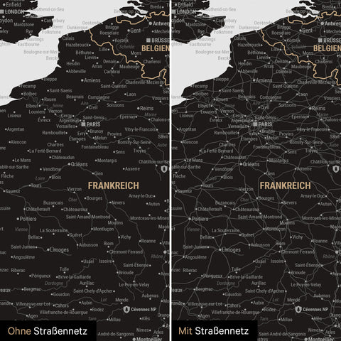 Carte de l'Europe TRAVEL® Carte à épingles – Noir clair (Blanc-Noir)