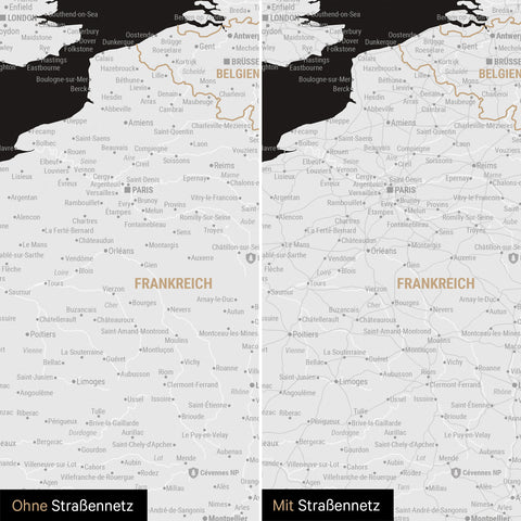 Carte de l'Europe TRAVEL® Carte à épingles – Noir foncé (Noir et blanc)
