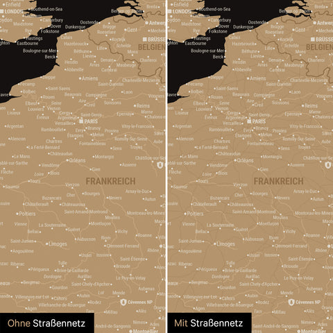 Carte de l'Europe TRAVEL® Carte à épingles – Sonar Black (Noir-Or)