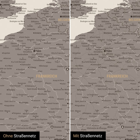 Carte d'Europe TRAVEL® Carte à épingles – Warmgray (Brun-Gris)
