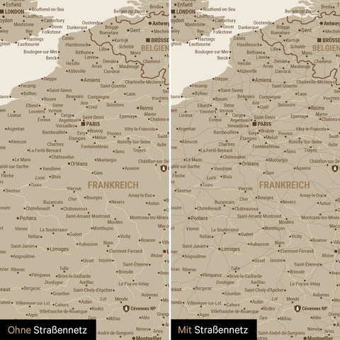 Carte magnétique de l'Europe TRAVEL® Tableau magnétique – Sable du désert (Beige)