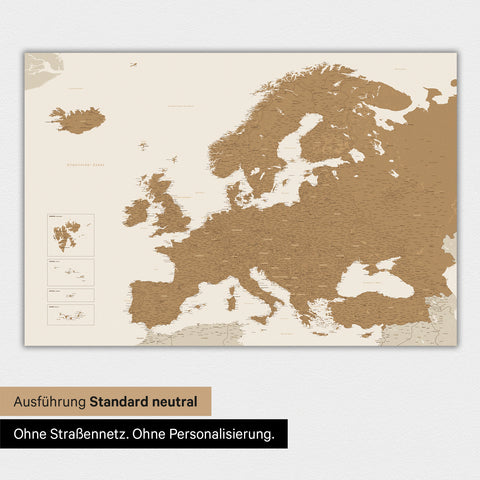 Neutrale und schlichte Ausführung einer magnetischen Europakarte in Bronze