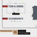 Magnetische Europa-Karte in einem modernen Design in Denim Blue als Magnetboard mit Personalisierung als Logo mit einer Weltkugel