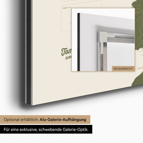 Carte magnétique de l'Europe TRAVEL® Tableau magnétique – Vert olive