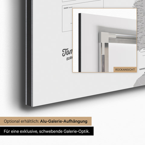 Carte magnétique de l'Europe TRAVEL® Tableau magnétique – Coolgray (Gris clair)