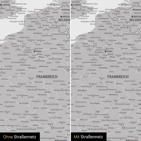 Carte magnétique de l'Europe TRAVEL® Tableau magnétique – Coolgray (Gris clair)