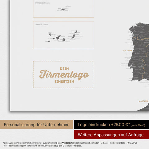 Carte magnétique de l'Europe TRAVEL® Tableau magnétique – Gris clair