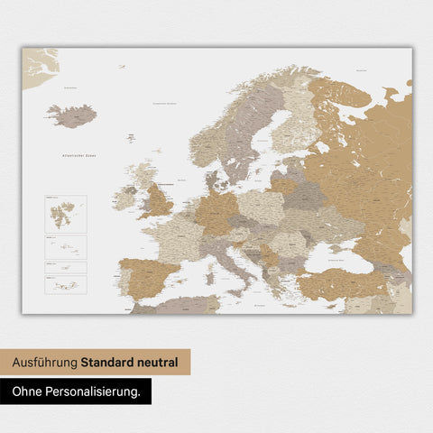 Neutrale und schlichte Ausführung einer magnetischen Europakarte in Multicolor Beige