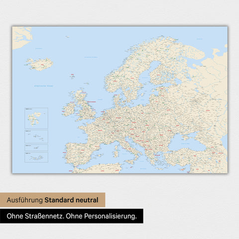 Neutrale und schlichte Ausführung einer magnetischen Europakarte in Multicolor Classic